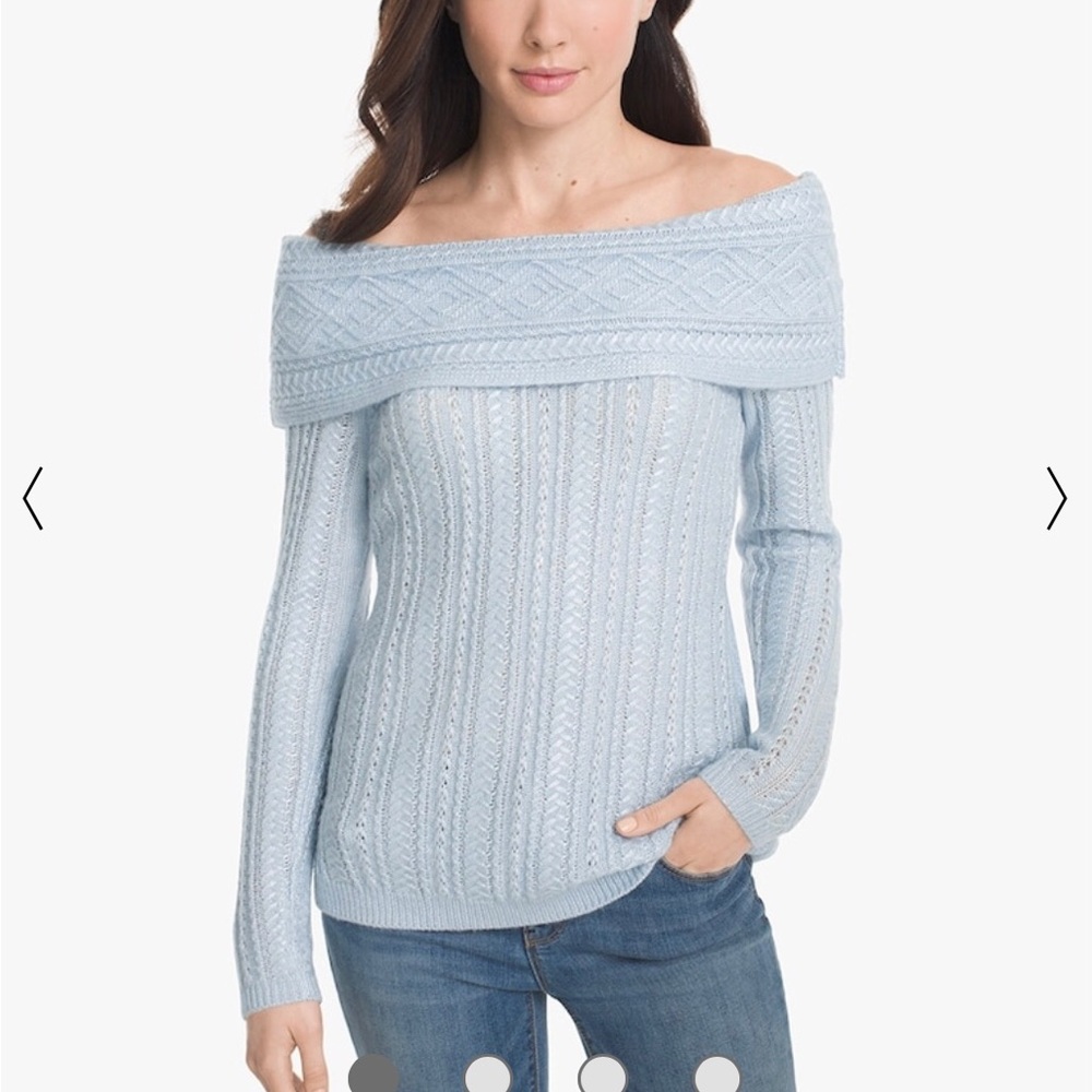 ⭐️NEW⭐️White House Black Market (WHBM) Off-The-Shoulder Cable Knit Sweater Blue